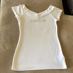 BEBE Logo Double V-Neck Tee